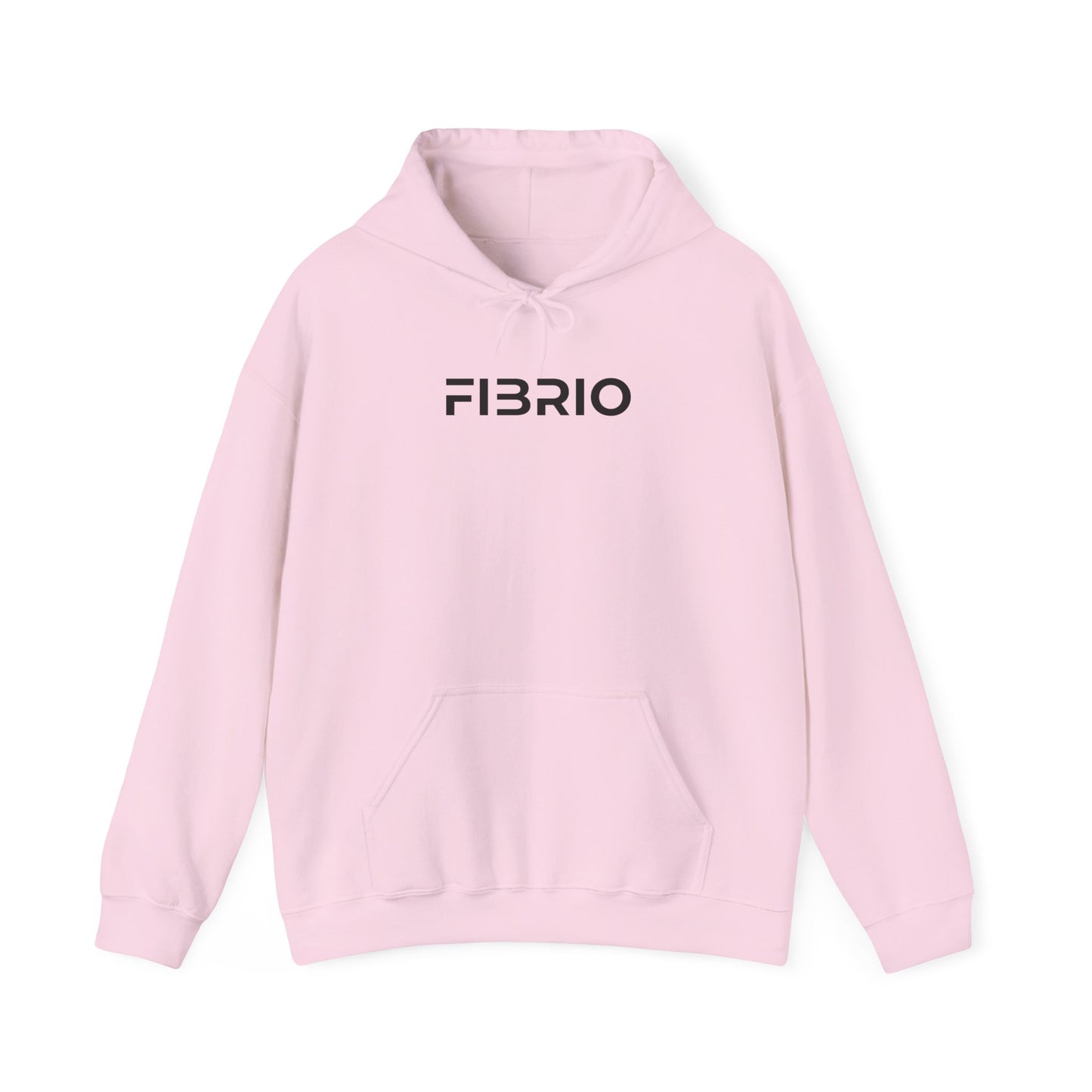 Pink hoodie with 'FIBRIO' logo on a white background