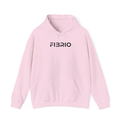 Pink hoodie with 'FIBRIO' logo on a white background