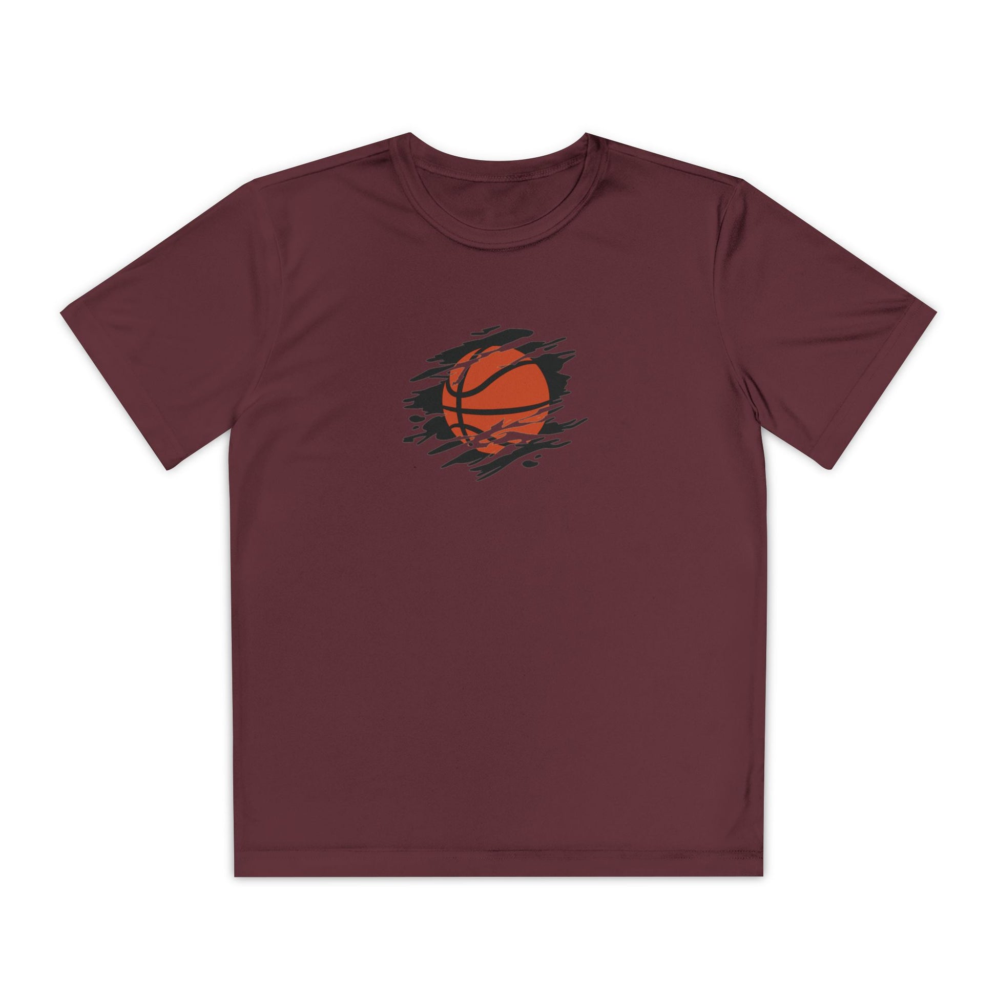 Boys’ maroon casual t-shirt with bold basketball graphic – sporty everyday tee by Fibrio