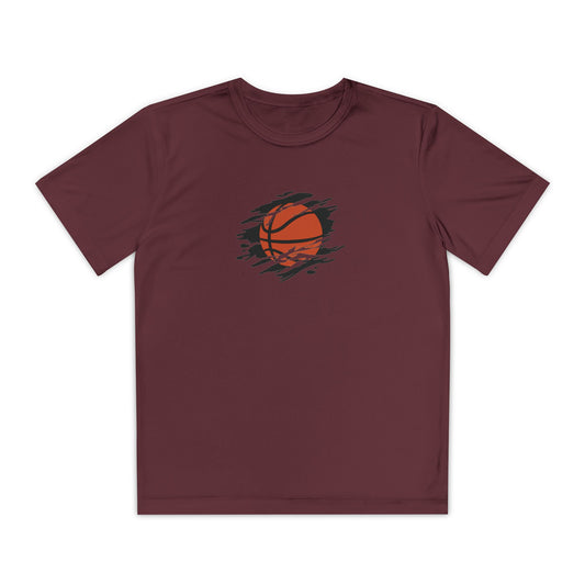 Boys’ maroon casual t-shirt with bold basketball graphic – sporty everyday tee by Fibrio