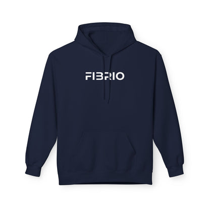 Navy blue hoodie with 'FIBRIO' logo on a white background