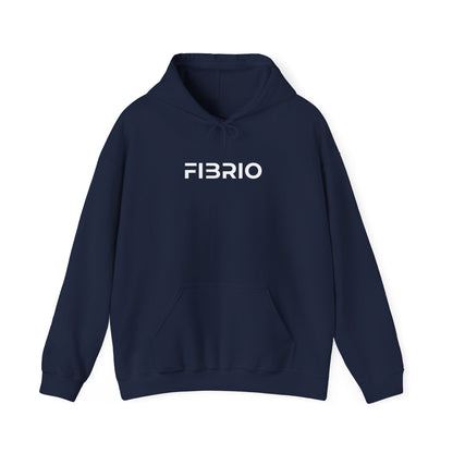 Navy blue hoodie with 'FIBRIO' logo on a white background