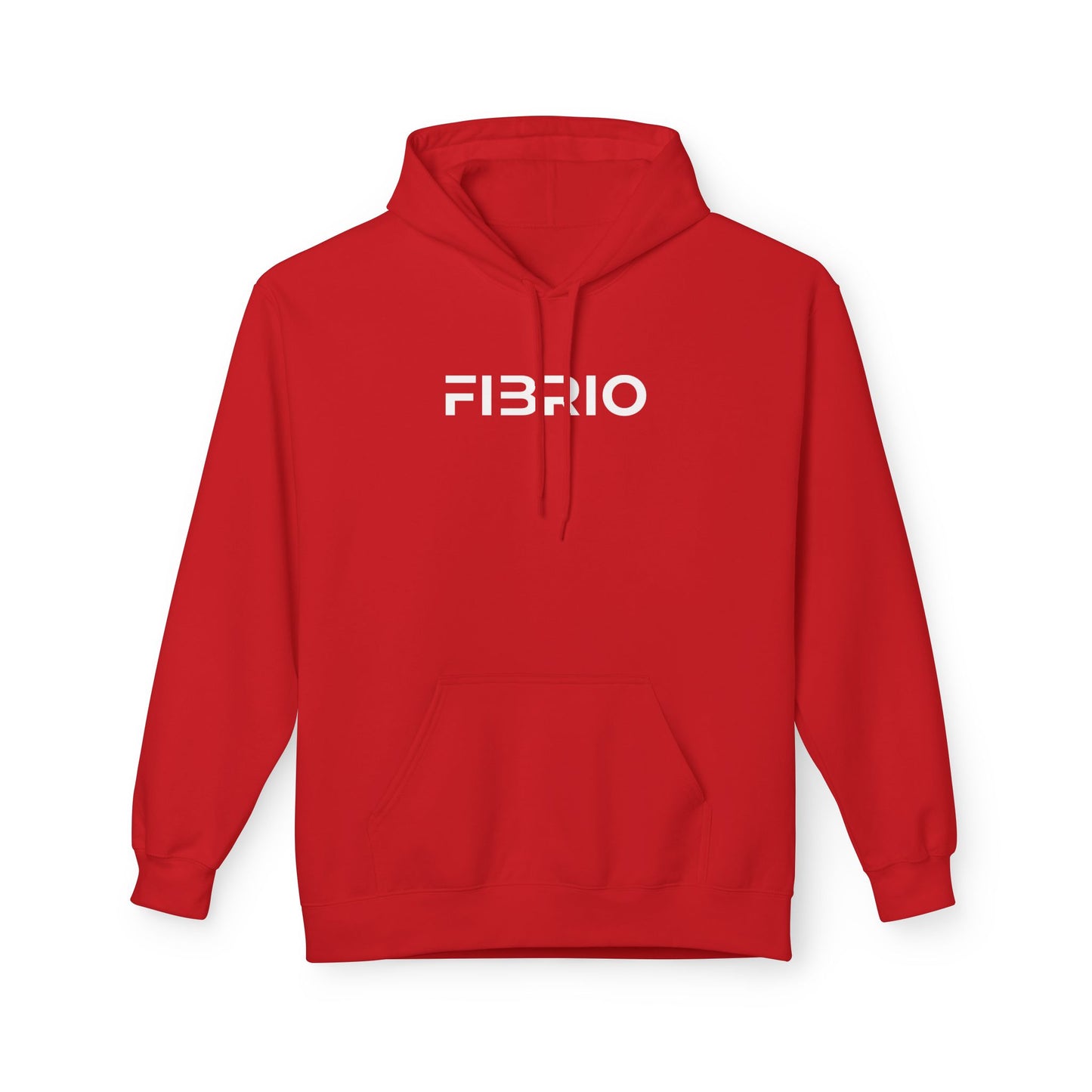 Red hoodie with 'FIBRIO' logo on a white background