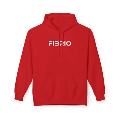 Red hoodie with 'FIBRIO' logo on a white background