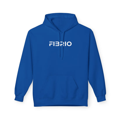 Blue hoodie with 'FIBRIO' logo on a white background