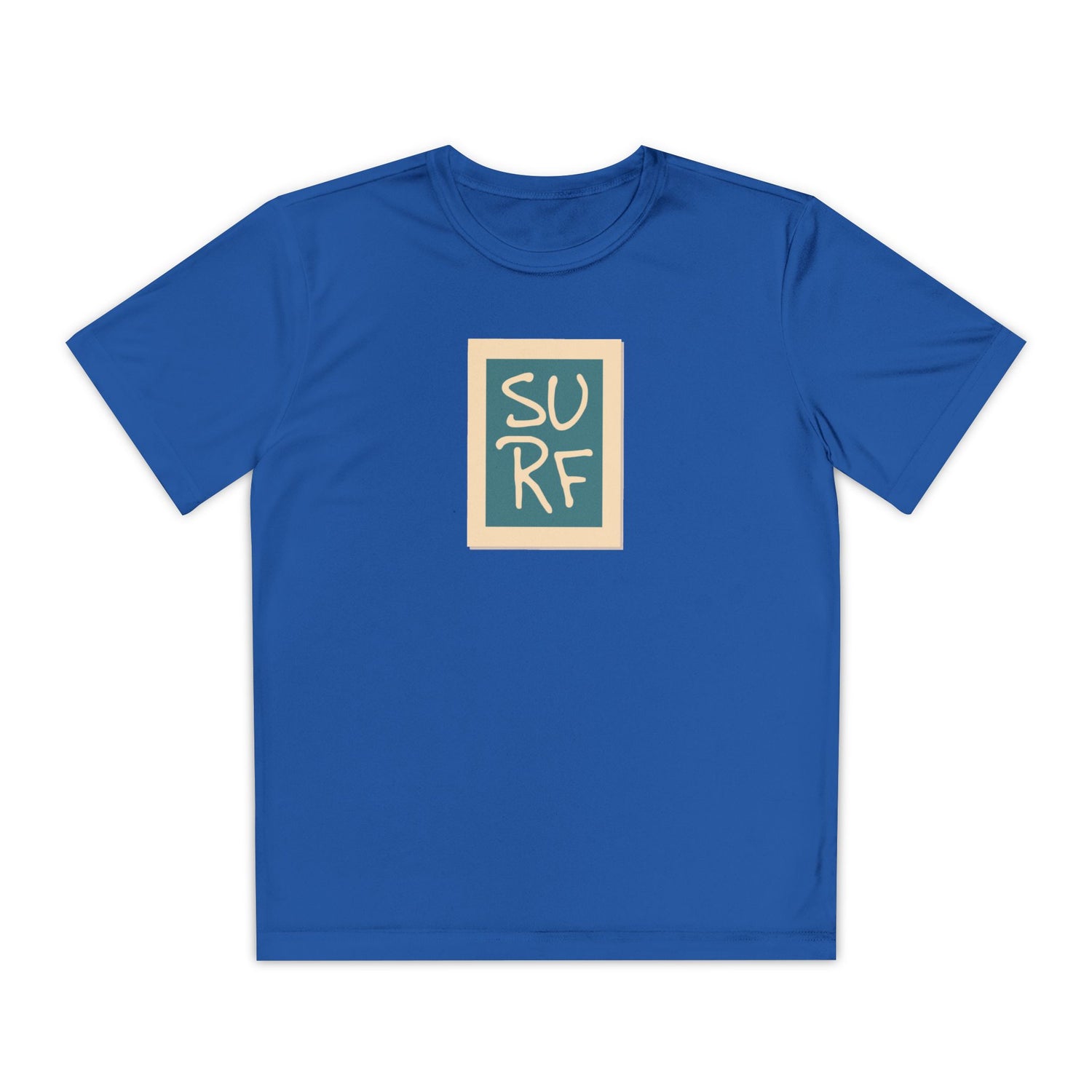 Boys’ blue casual t-shirt with bold Surf text on the front – trendy summer tee by Fibrio