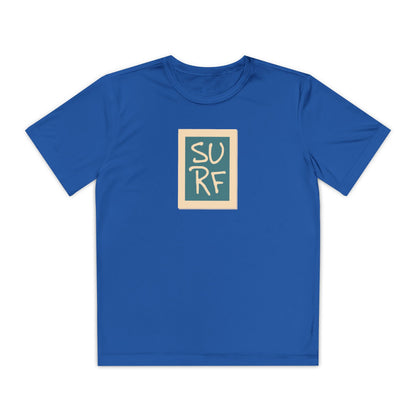 Boys’ blue casual t-shirt with bold Surf text on the front – trendy summer tee by Fibrio