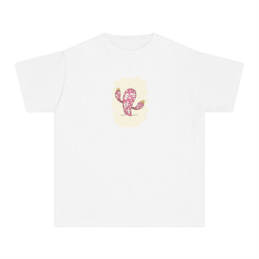 White girls’ Cute Cactus t-shirt with playful cactus graphic on front – minimal kids’ tee by Fibrio