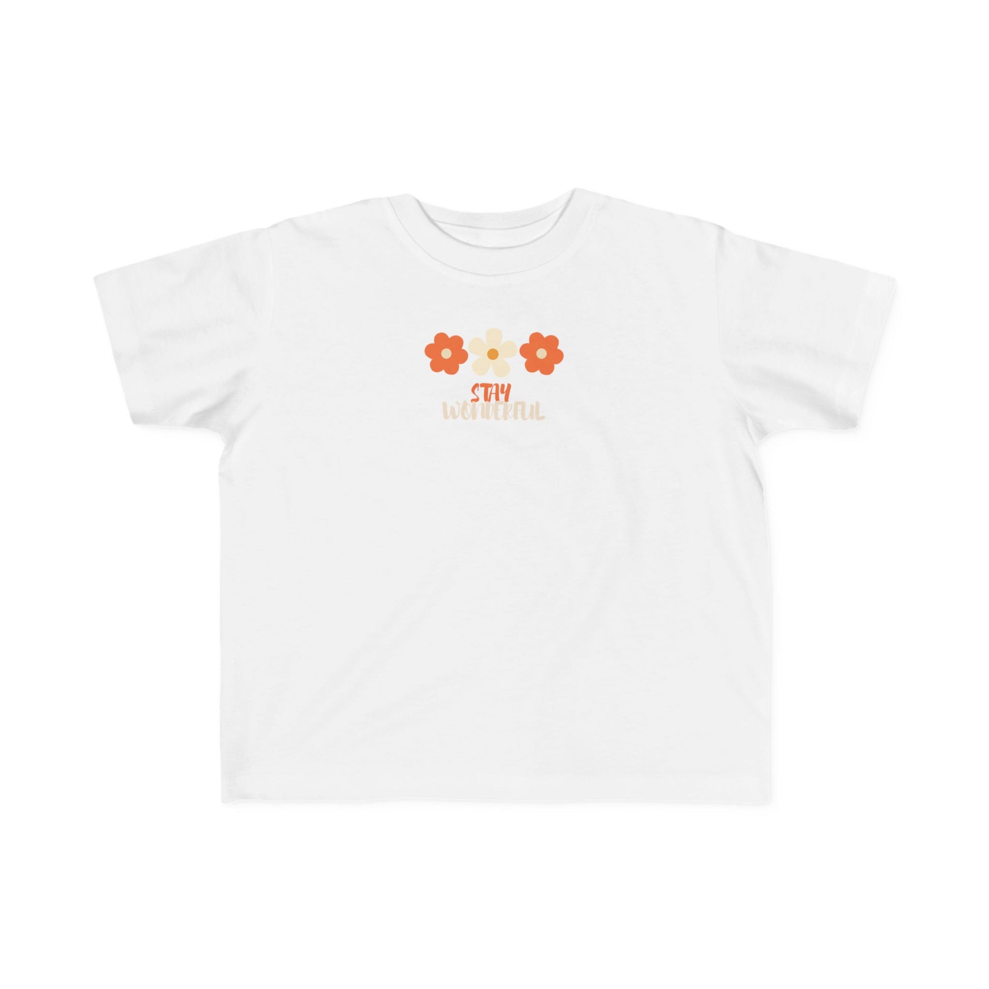White girls’ Stay Wonderful t-shirt with floral artwork and uplifting text on front – kids’ graphic tee by Fibrio