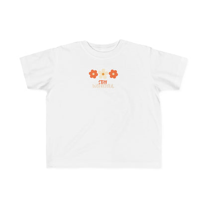 White girls’ Stay Wonderful t-shirt with floral artwork and uplifting text on front – kids’ graphic tee by Fibrio
