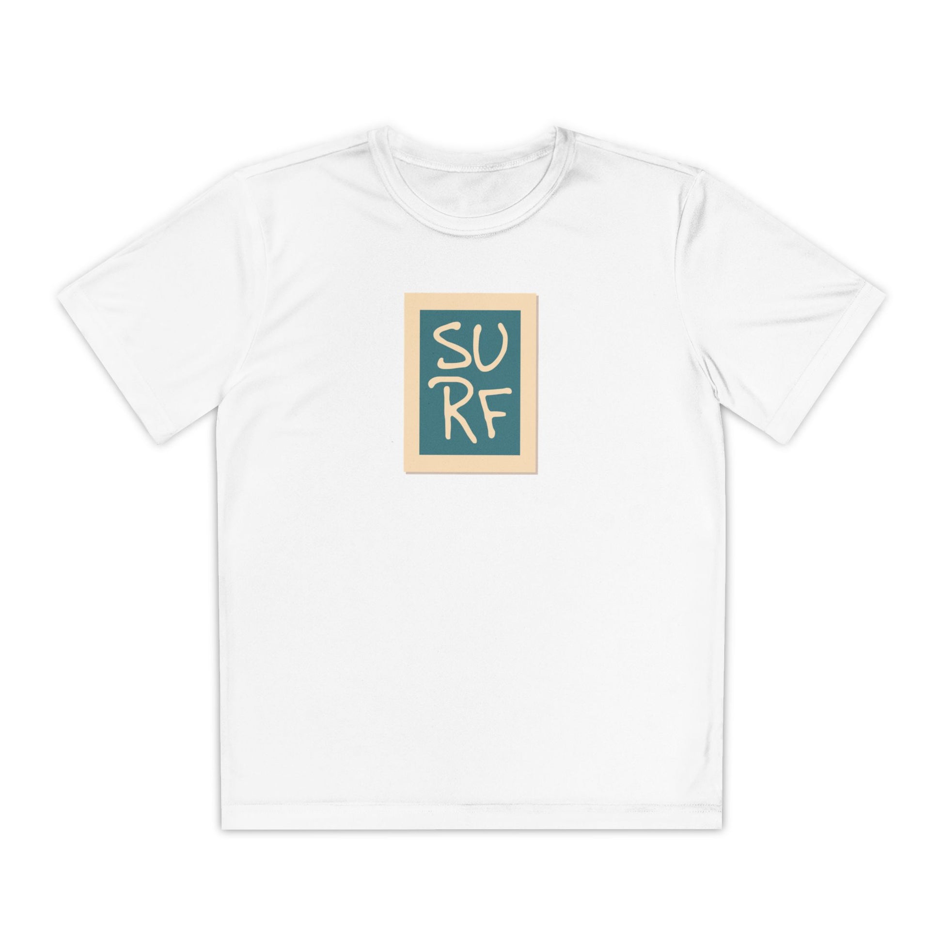 Boys’ white casual t-shirt with bold Surf text on the front – trendy summer tee by Fibrio