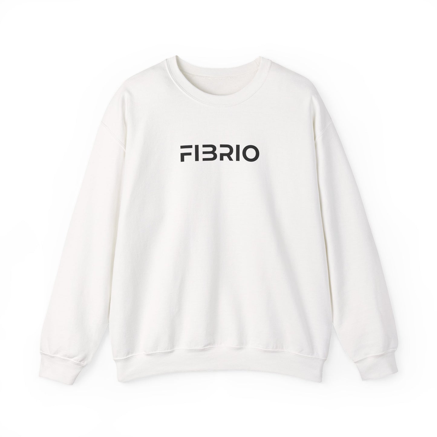 White sweatshirt with 'FIBRIO' logo on a white background