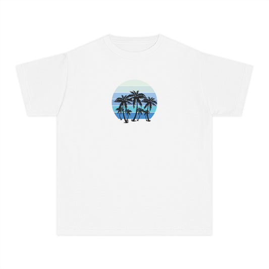 Girls’ white casual t-shirt with colorful beach-inspired graphic – summer kids’ tee by Fibrio