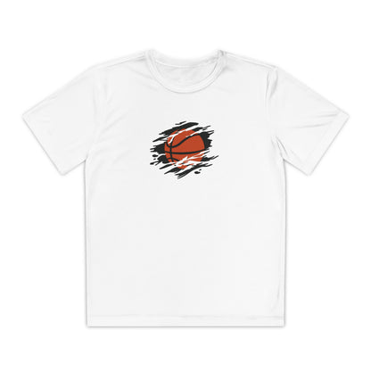 Boys’ white casual t-shirt with bold basketball graphic – sporty everyday tee by Fibrio