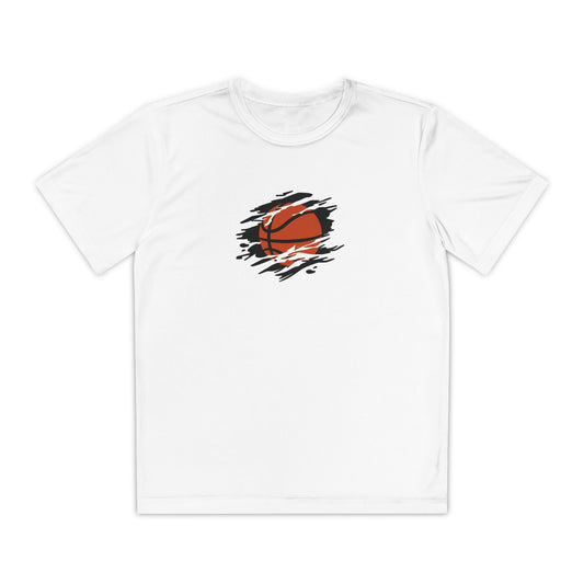Boys’ white casual t-shirt with bold basketball graphic – sporty everyday tee by Fibrio